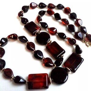 STUNNING VINTAGE ESTATE AMBER TONE BEADED CHUNKY 35" NECKLACE!